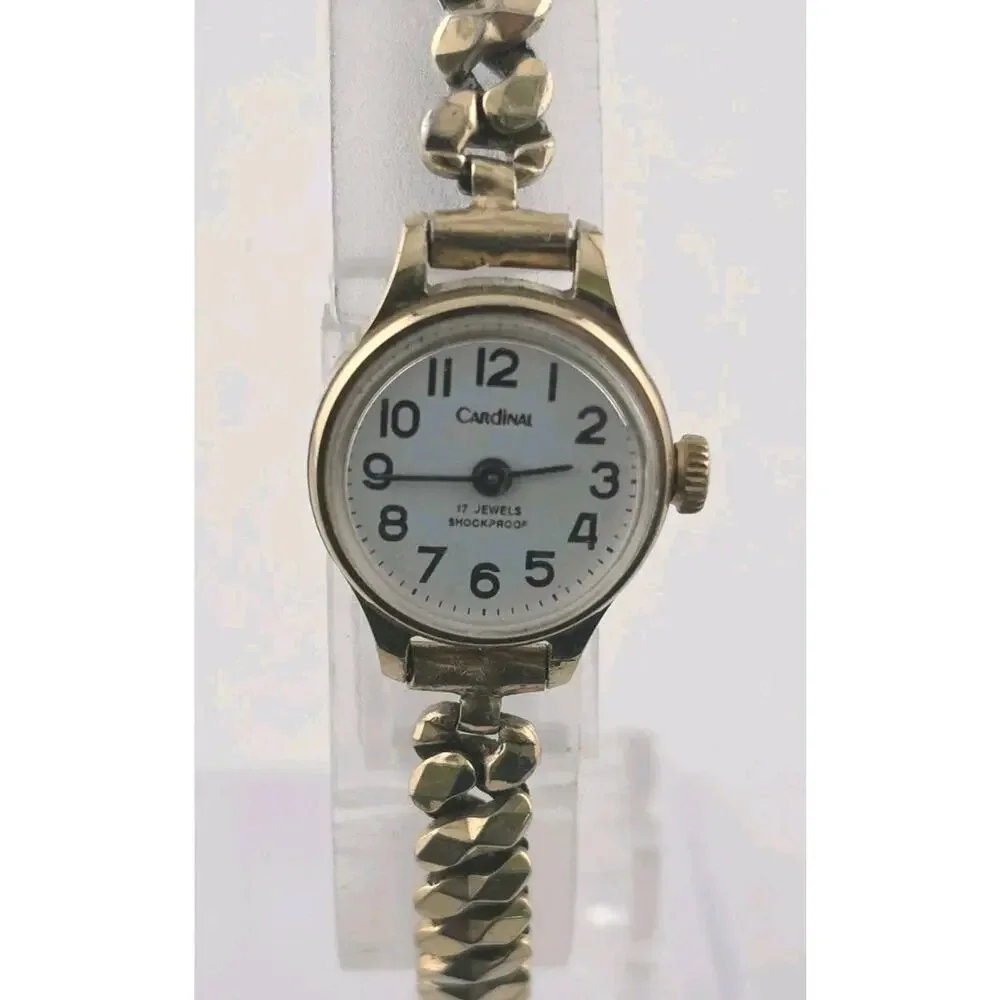 Ladies Vintage 50s Cardinal 17 Jewels Rare Back Mechanical Wind Watch Runs Well